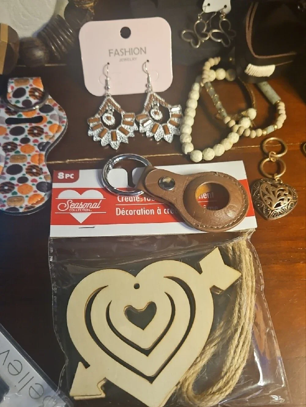 Wooden Heart Necklace Display with Brown Bead Accents